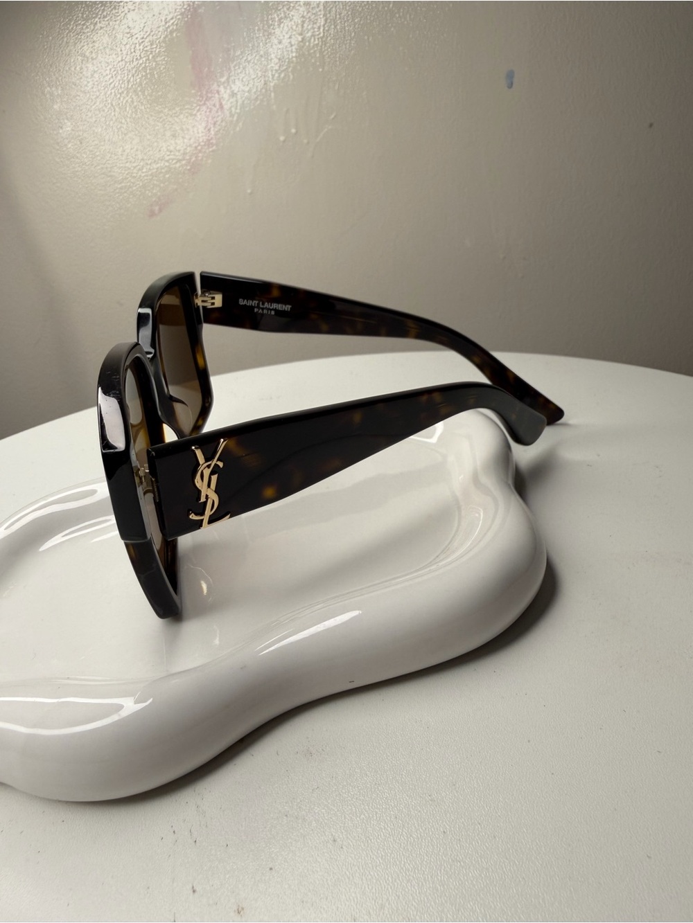 Saint Laurent Tortoiseshell Sunglasses with Gold YSL Logo
